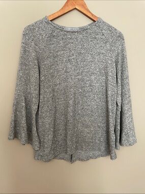 Grey Long-Sleeve Knit Top with Bell Sleeves
